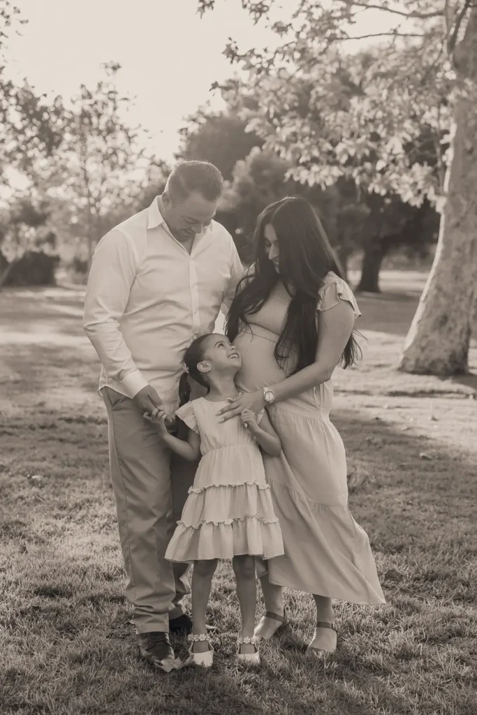 Black and white family portrait in Los Angeles.